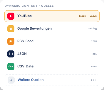 Sources for YOOtheme Pro: source selection in dynamic content with YouTube, Google Reviews, RSS feed, JSON and CSV file