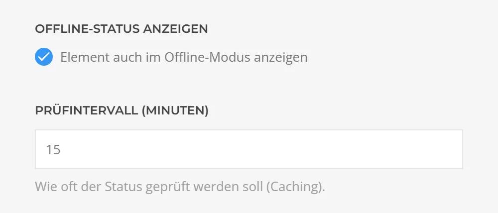 TikTok Live Status in YOOtheme Pro: checkbox to show the offline status and check interval in minutes for caching the request